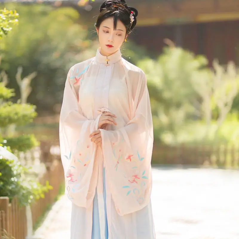 Оригинални дамски газова риза Xuanfei {Lanxi} Hanfu от Минг Hanfu, традиционната оригинална бродирани газова риза с висока деколте и големи ръкави. Изображение 4 