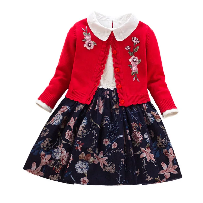 Памучно рокля-пуловер за момичета, плюс velvet костюм 2021, есенно-зимния нова рокля на принцеса в западен стил за малки момичета, от две части за Хелоуин Изображение 4 