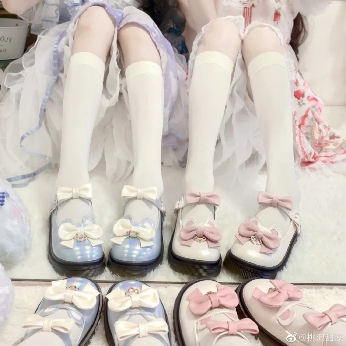 Лолита японската училищна кръгла глава студентка с голям лък дамски обувки скъпа мечка лък кавайная cosplay момиче сладко обувки за момичета Изображение 4 