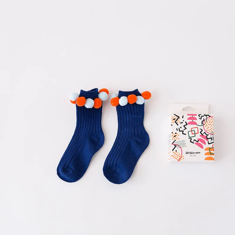 1 чифт прекрасни детски чорапи, есенно-зимни творчески удобни памучни чорапи, ръчно изработени чорапи с кръгло бомбе Изображение 5 