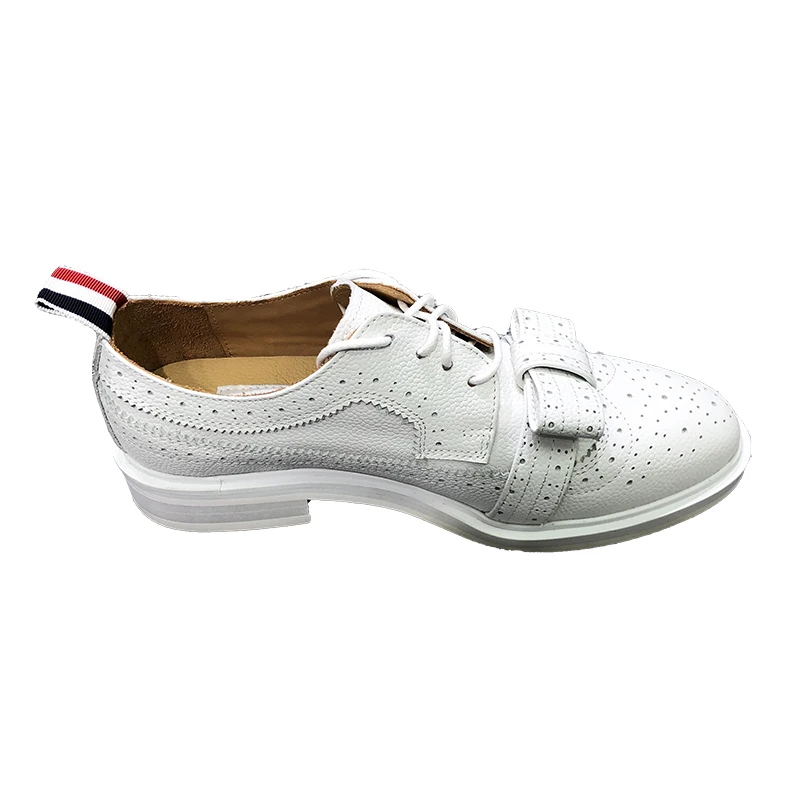 TB TNOM/ дамски бутикови обувки с лък на бели Камъчета от телешка кожа, Дълги маратонки с перфорации тип 