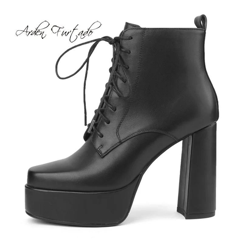 Arden Фуртадо/2021 г. Есенно-зимните модни Офис женски обувки с квадратни пръсти от естествена кожа, Елегантни дамски ботильоны на масивна ток с шнур Изображение 5 