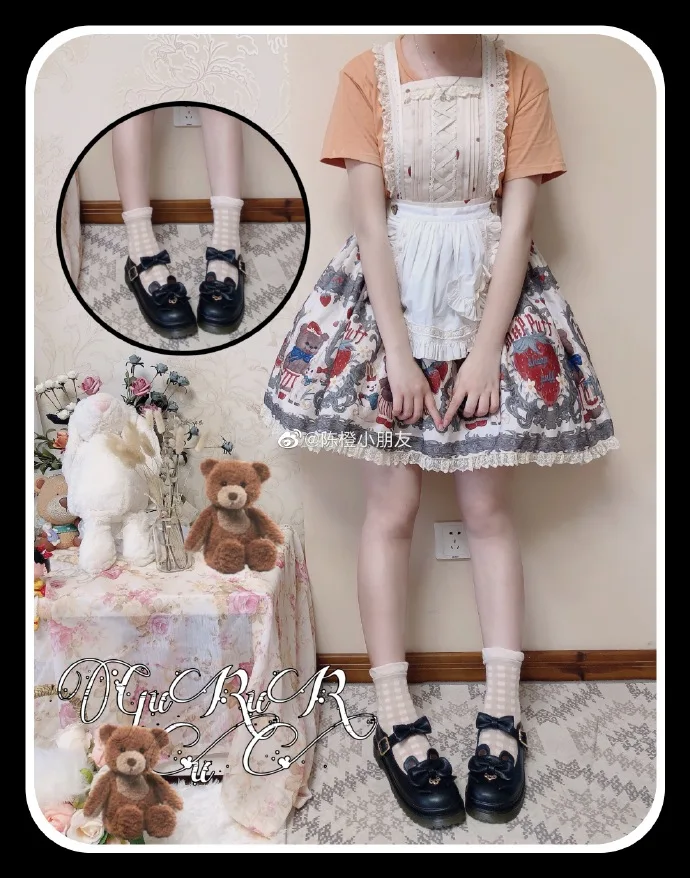 Лолита японската училищна кръгла глава студентка с голям лък дамски обувки скъпа мечка лък кавайная cosplay момиче сладко обувки за момичета Изображение 5 